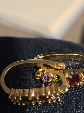 Source Unknown Gold Hoop Earrings with Multicolored Gem Accents